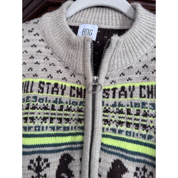 Urban Outfitters Cream Chartreuse Fair Isle Penguin Pullover Sweater Jumper M - Picture 6 of 10
